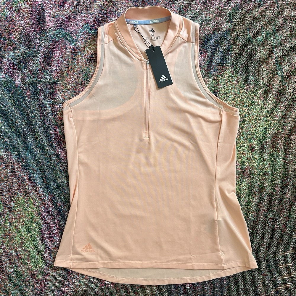 Adidas Golf Polo Shirt Women's Size Medium Peach Sleeveless Athletic Tank NWT